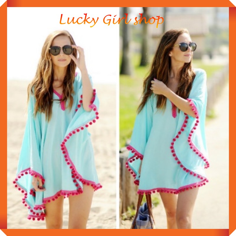 Áo Choàng Đi Biển Chiffon Cánh Dơi Tua Rua Xinh Xắn - Hàng Nhập Quảng Châu - Lucky Girl shop