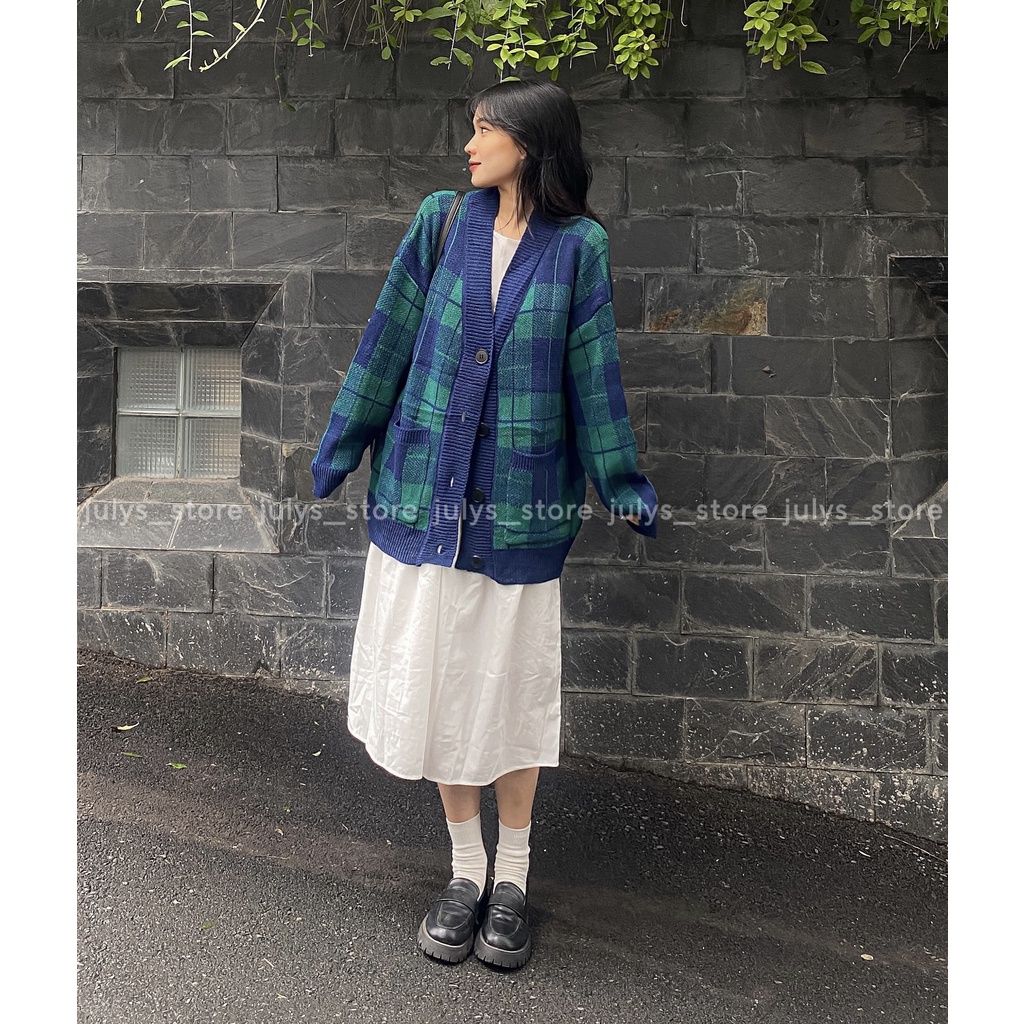 Áo cardigan len KẺ TO 2 màu retro (ảnh thật kèm video)