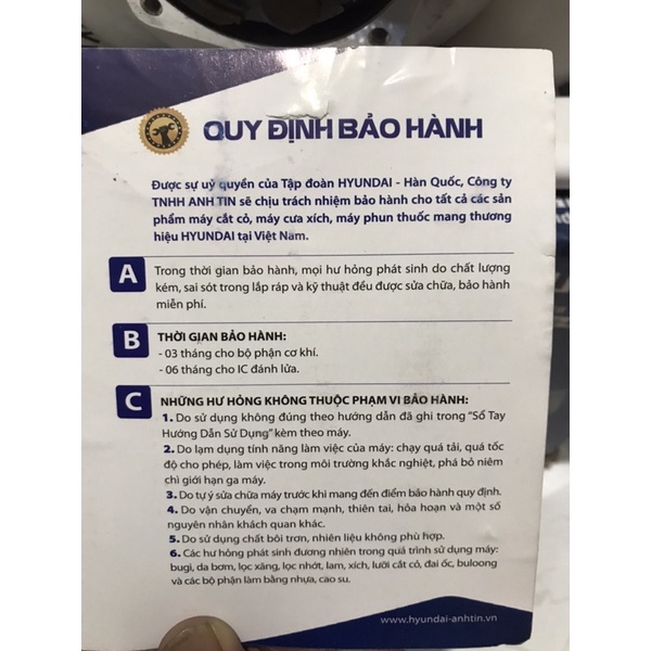 [ Huyndai Hàn Quốc] Động cơ máy cắt cỏ Huyndai HTU-55 ( 520) Nòng 44ly. TẶNG KÈM NHỚT KAVI 100ML