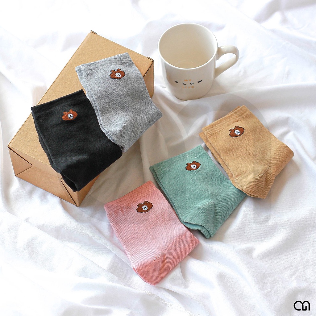 Tất Vớ Cổ Ngắn Nam Nữ Tone Nhiều Màu Họa Tiết Gấu Hottrend Thời Trang Đẹp Vải Cotton