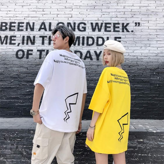 Áo đôi cotton họa tiết pikachu 2 mặt
