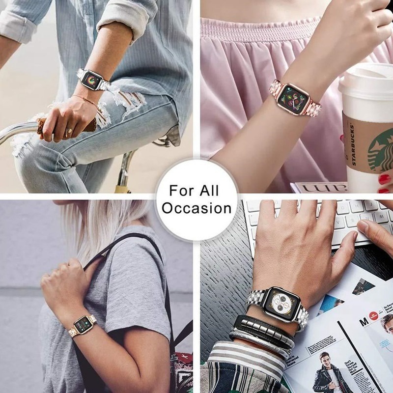 Dây đeo bằng thép không gỉ đính đá giả thích hợp cho Apple Watch Series T500 6 5 4 iwatch 3 2 1 SE 40mm 44mm 38mm 42mm