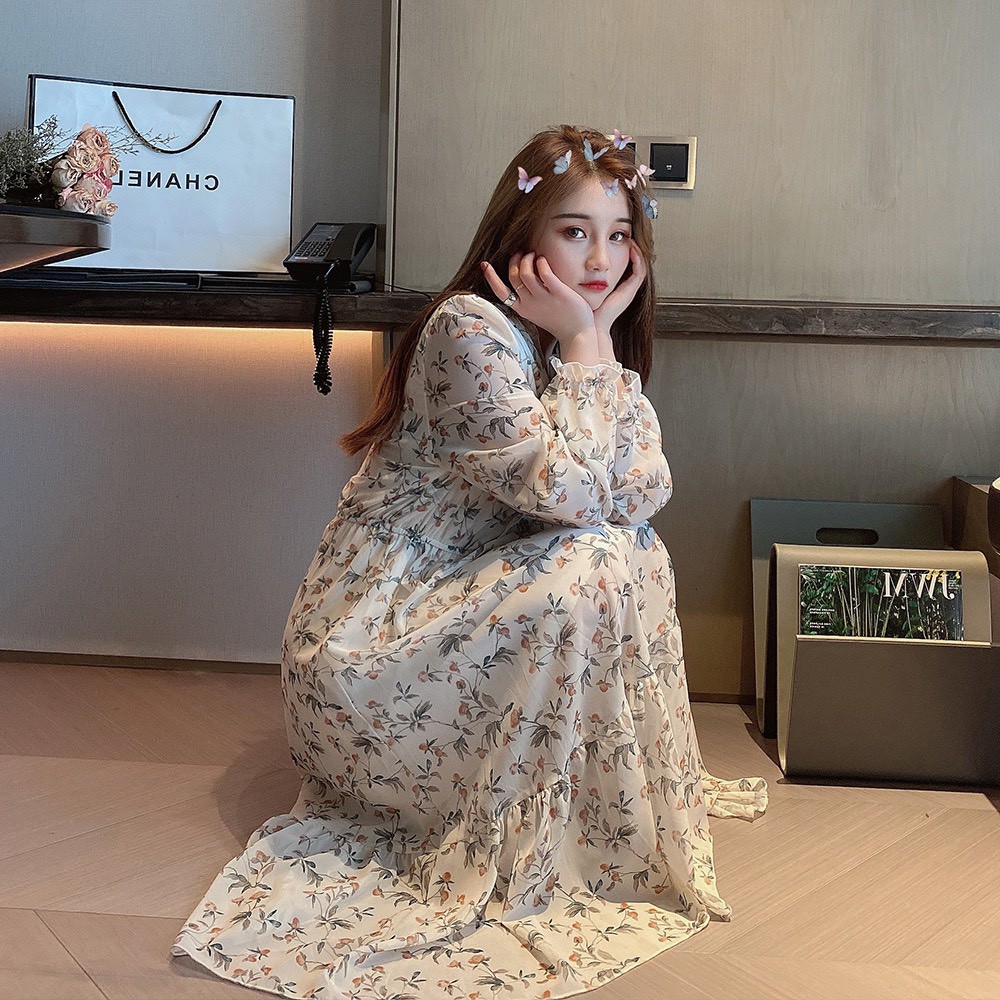 Đầm dài dáng xòe hoa nhí tiểu thư cận chất có ảnh thật Phong cách Hàn Quốc | BigBuy360 - bigbuy360.vn