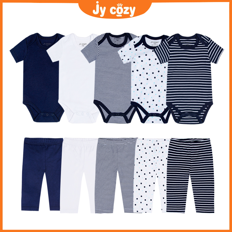 Ready Stock 10PCS baby boy romper baby clothes short sleeve baby pants 100%cotton newborn boy girl suit 0-12M