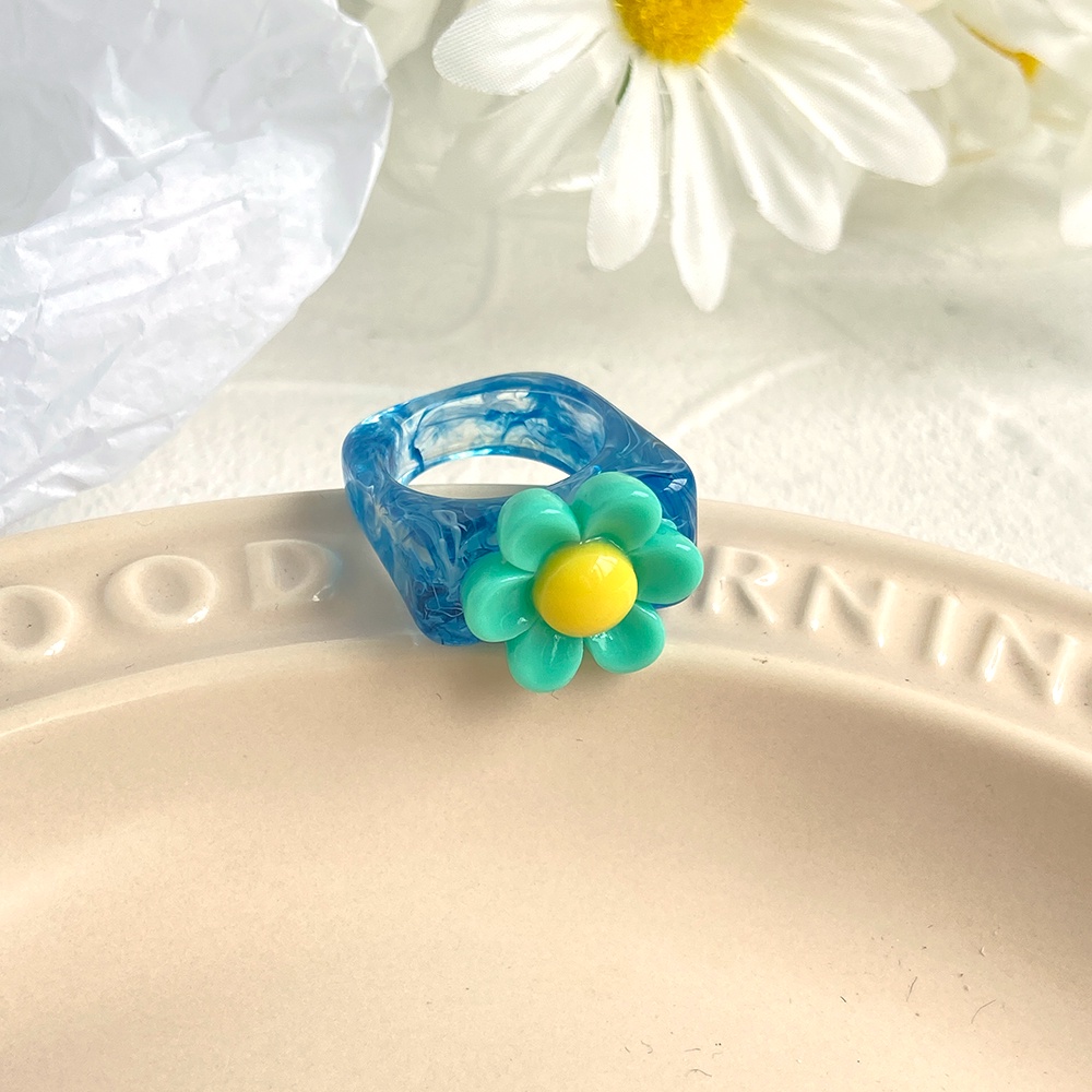 iF YOU Nhẫn   nhựa trong suốt họa tiết hoa nhiều màu sắc dễ thương thời trang cho nữ