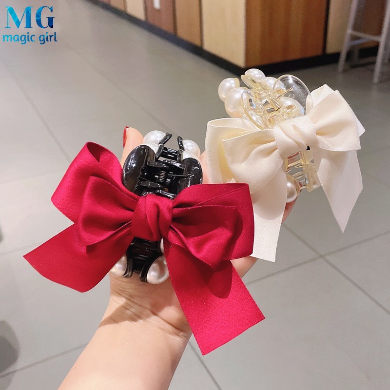 Kẹp Tóc Hình Nơ Đính Ngọc Trai Thanh Lịch Cho Nữ