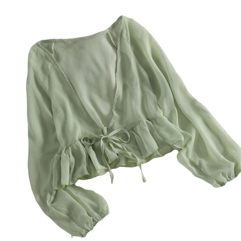 Áo Cardigan Tay Dài Phồng Vải Chiffon Dáng Rộng Thời Trang Cho Nữ