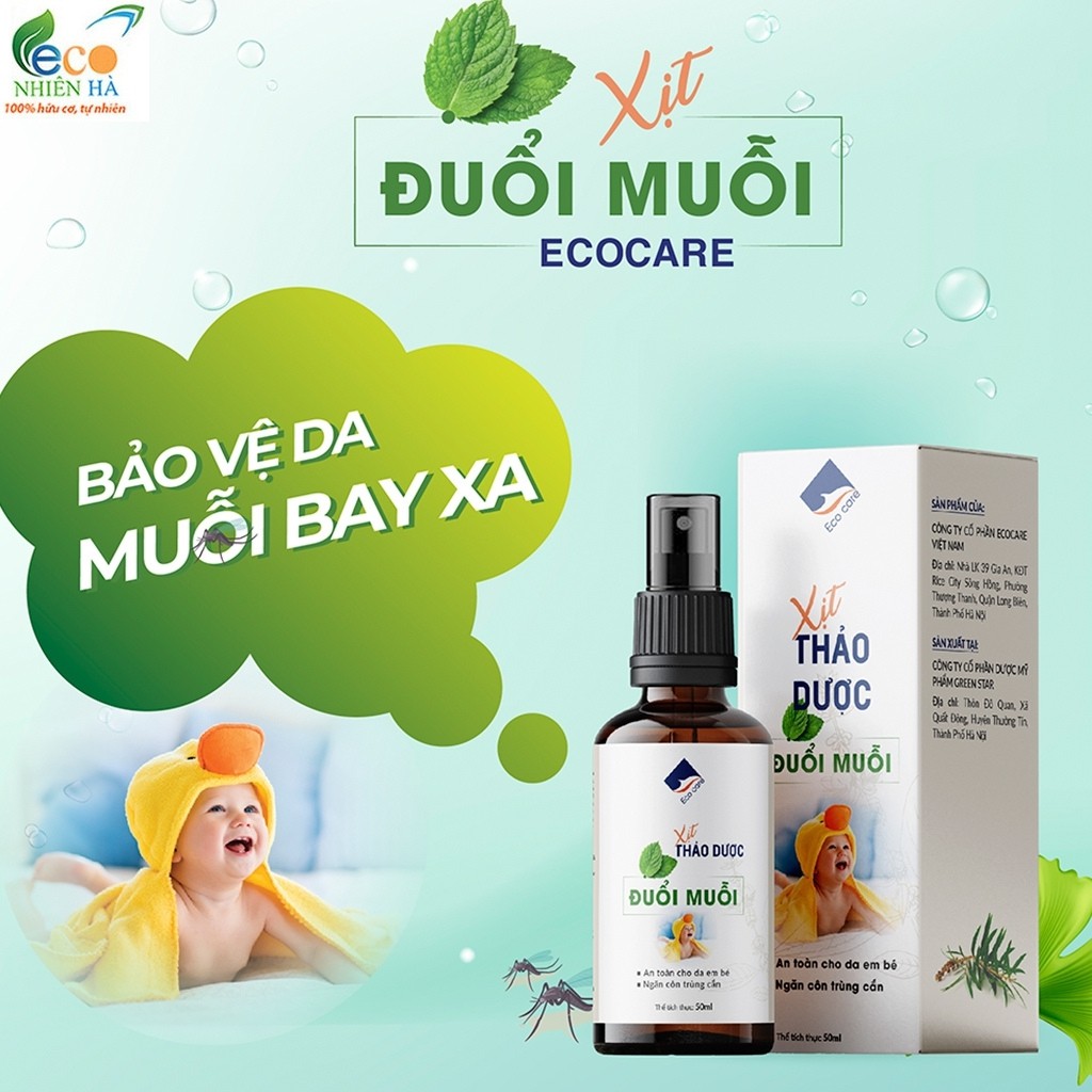 Tinh dầu đuổi muỗi ECOCARE 50ml, tinh dầu thiên nhiên xịt cơ thể, xịt thảo dược