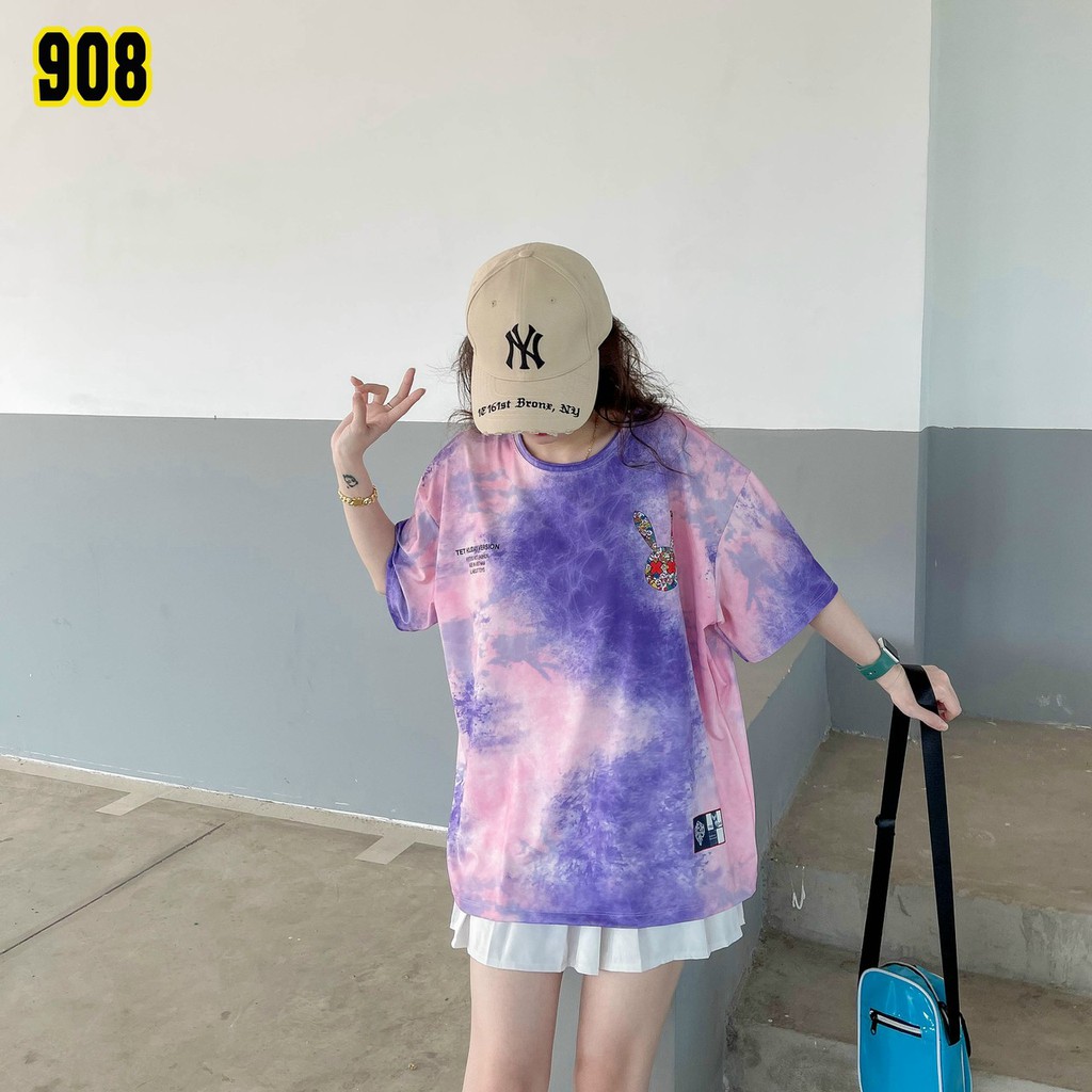 Áo thun tay ngắn unisex, áo phông tay lỡ nam nữ, thun lạnh màu loang, 100% cotton, free size 40-75kg - yumi47store-908 | BigBuy360 - bigbuy360.vn