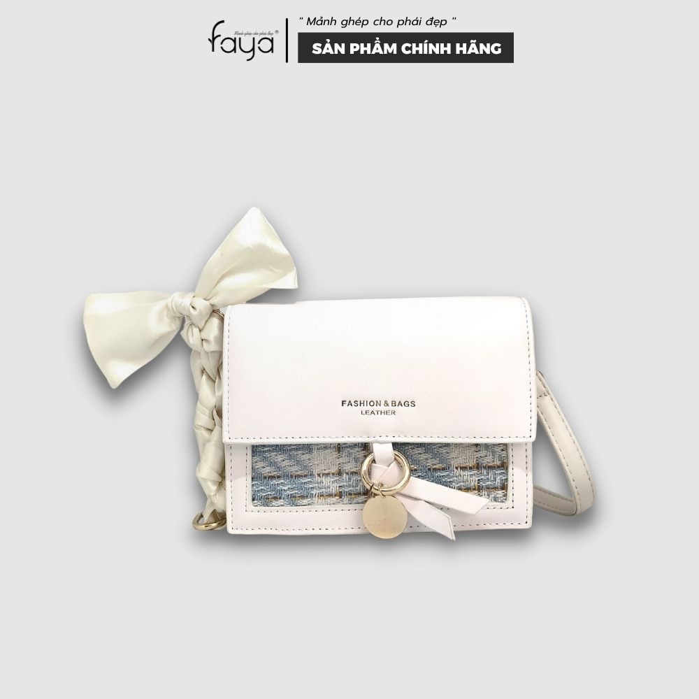 Faya - Túi xách da phối vải tweed trẻ trung T1092
