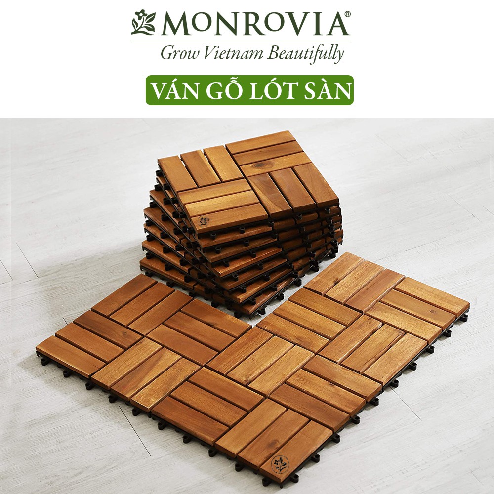 Combo 9 Vỉ gỗ lót sàn MONROVIA cho ban công, ngoài trời, sân vườn, siêu bền, chịu nước, chất lượng tiêu chuẩn Châu Âu