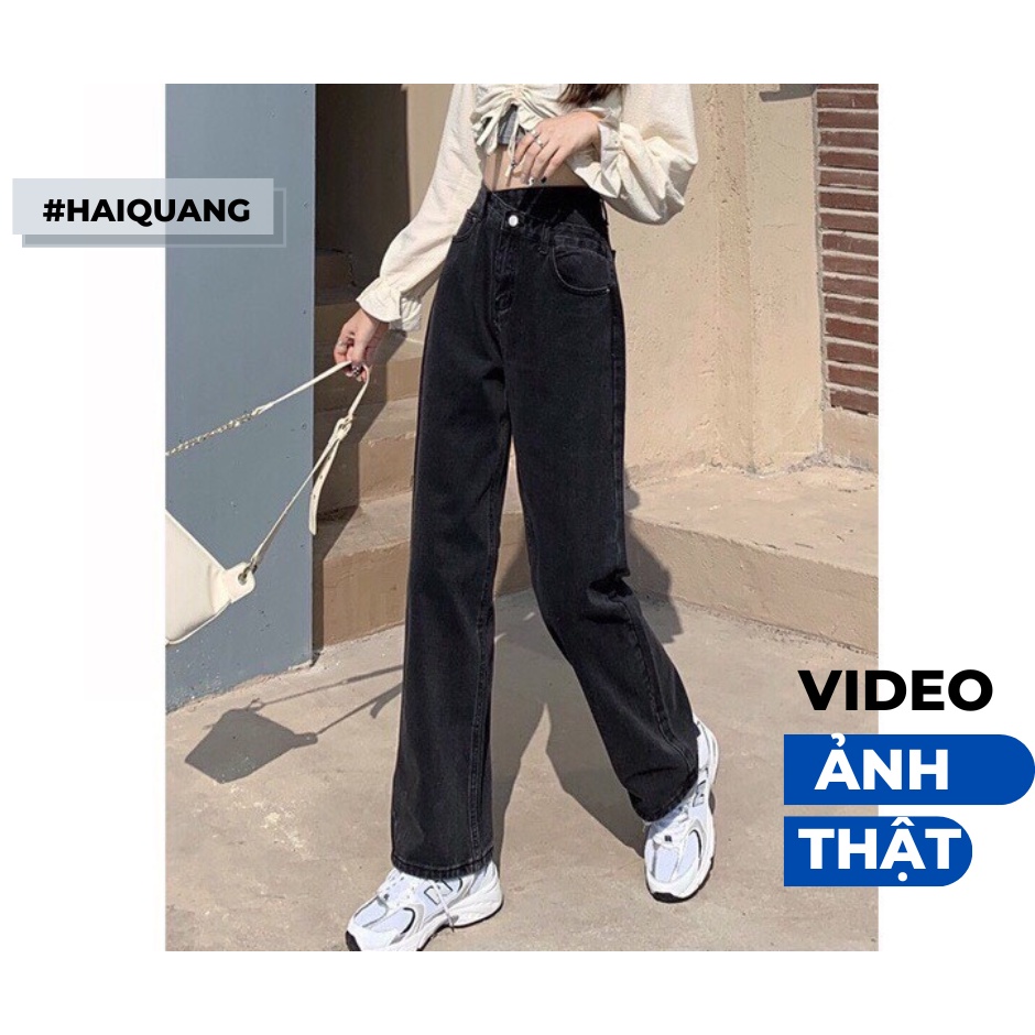 Quần Jean Ống Suông Lưng Cao Lệch Chéo Cạp Ullzzang Hot Taobao Order Chất Bò Xanh Nhạt haiquang MSC10