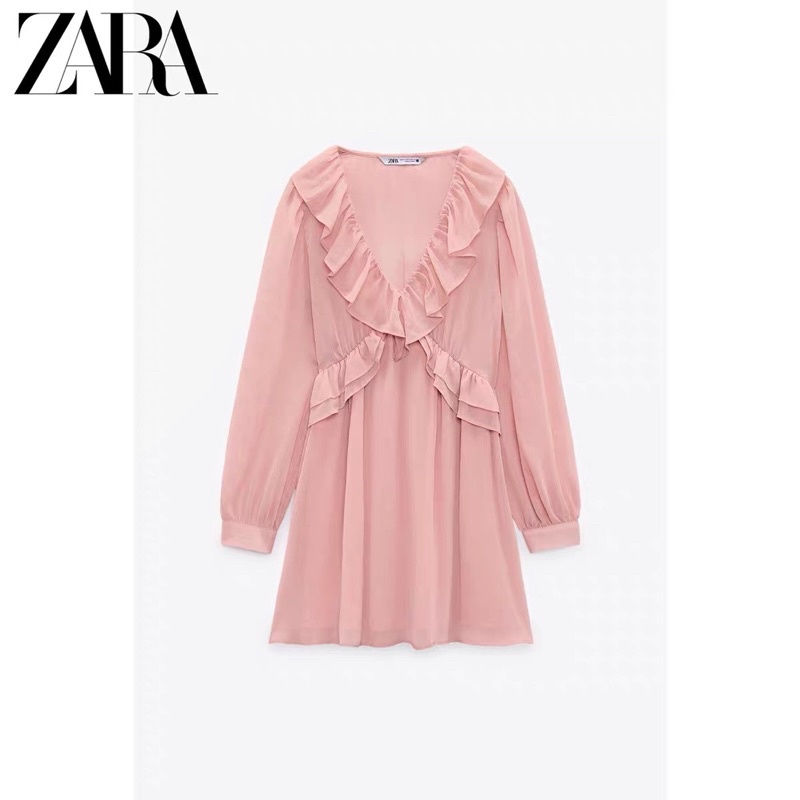 Váy voan hồng bèo cổ V Zarraaa dư sịn