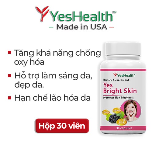 [TPCN Nhập Khẩu] Viên Uống Hỗ Trợ Làm Sáng Da Đẹp Da Yes Bright Skin - Hộp 30 Viên Nang