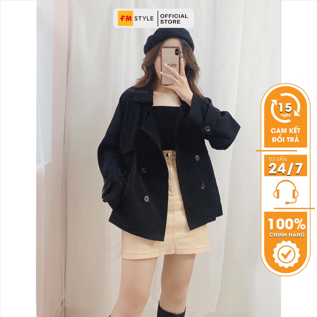 Áo măng tô nữ FM Style blazer khoác dáng ngắn chất kaki xịn phối nút thời trang thu đông Hàn Quốc sang chảnh 210925021 -