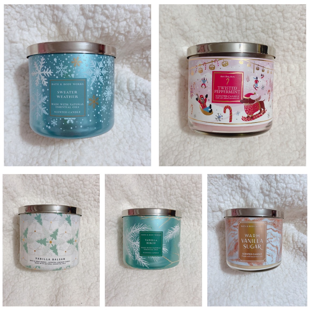 {HỎA TỐC} Nến thơm 3 tim Bath &amp; Body Works 3 wick BBW 411gr Flannel Sweater Leaves White Tea &amp; Sage Vanilla Pumpkin