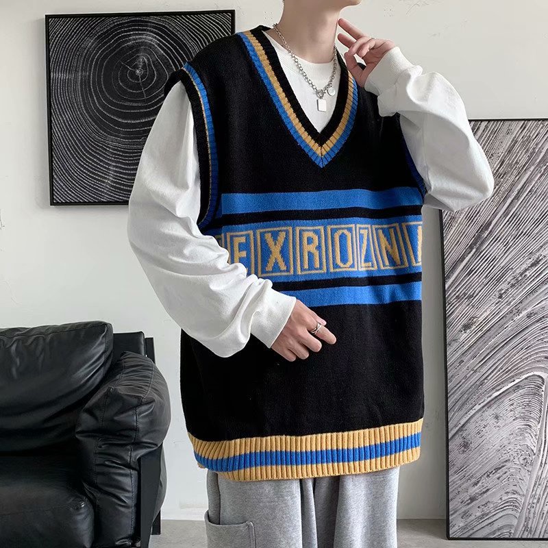 Áo Khoác Ghi Lê Cổ Chữ V Dáng Rộng Phong Cách Hàn Quốc Cho Nam Giới Có Size m-2