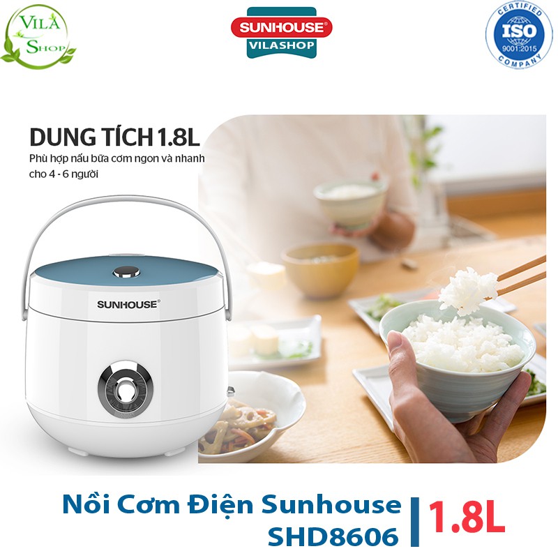 Nồi Cơm Điện, Nồi Cơm Đa Năng 1.8 L Sunhouse SHD8606 Thiết Kế Mới Lạ, Đẹp Mắt, Quai Xách Chống Bỏng An Toàn