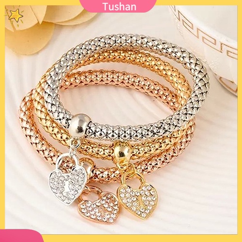 Bộ 3 vòng đeo tay co dãn gắn đá thời trang cho nữ
