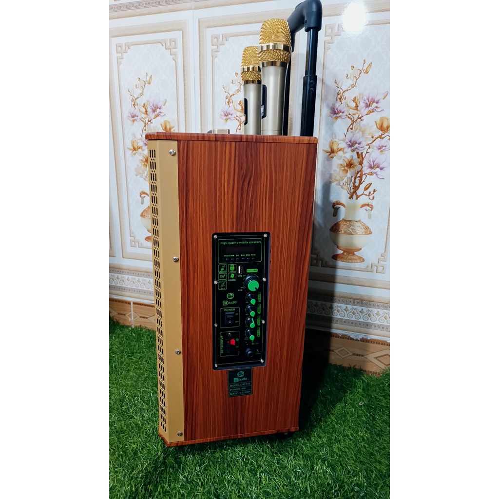Loa kéo di động blutooth CM audio k10 bas 25 thùng gỗ 2 tay míc