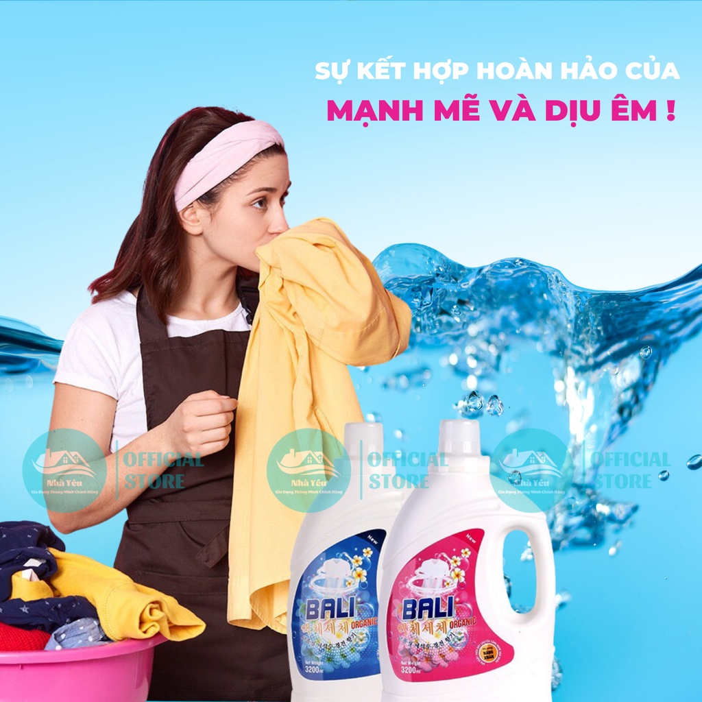 Nước Giặt Hữu Cơ BALI Công Nghệ Hàn Quốc  3,2L, Huơng Thơm Quyến Rũ,Dịu Nhẹ,Không Hóa Chất,An Toàn Cho Da