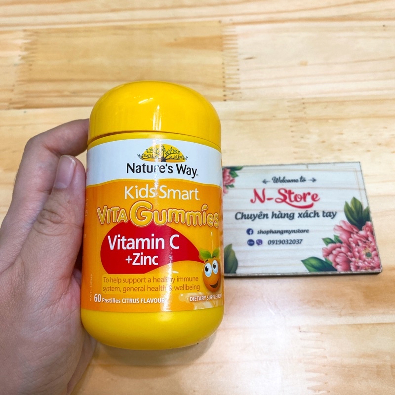 Kẹo dẻo nhai Nature's Way Kids Smart VITA Gummies Vitamin C + Zinc 60 viên - Bổ Sung Vitamin C Và Kẽm Cho Bé
