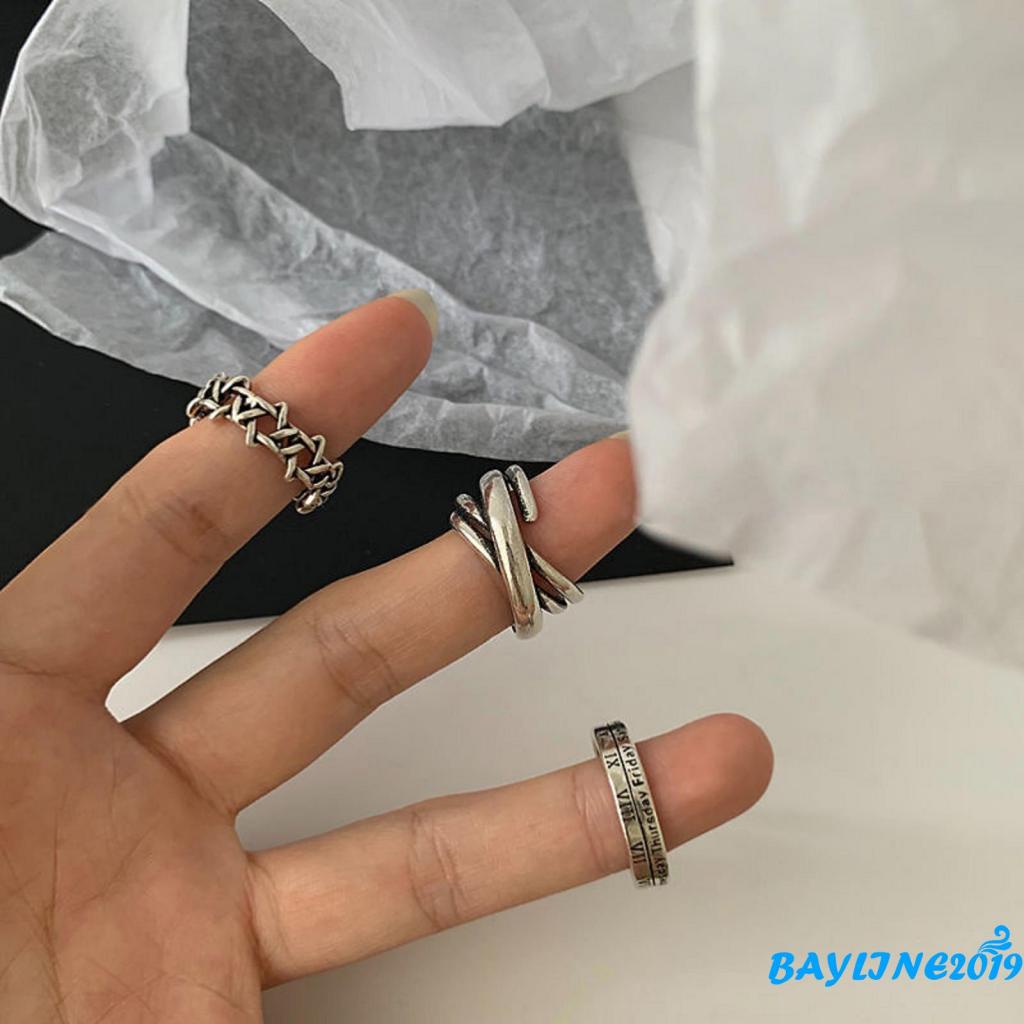 Bộ nhẫn bạc thiết kế sáng tạo thời trang cho nam và nữ