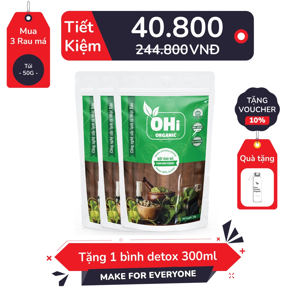 Bột Rau Má Nguyên Chất Organic 100%, Bột Rau Má Sấy Lạnh, Thanh Nhiệt,Mát Gan, Giải Độc Cơ Thể