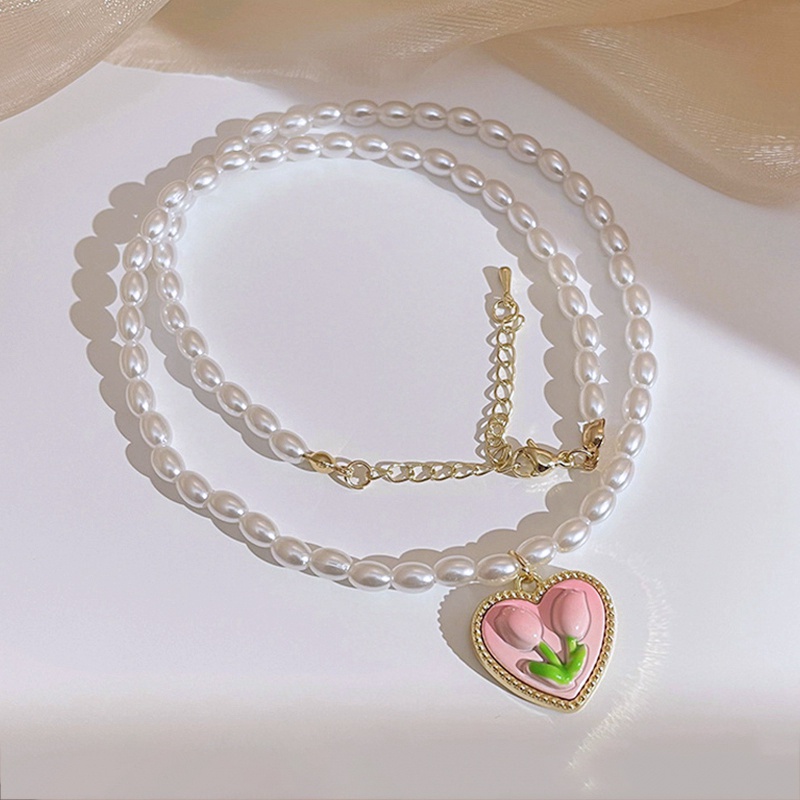 Vòng cổ Mặt Hình Hoa Tulip Đính Ngọc Trai Thời Trang Cho Nữ