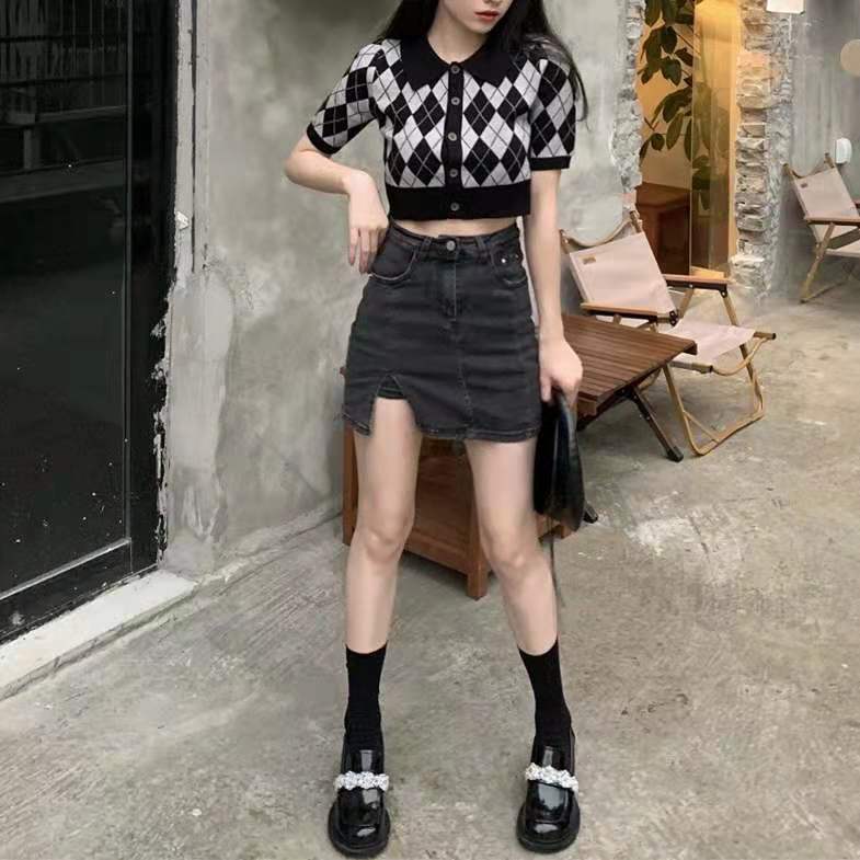 Áo Sơ Mi Lửng Ngắn Tay Họa Tiết Caro Retro Thời Trang Cho Nữ