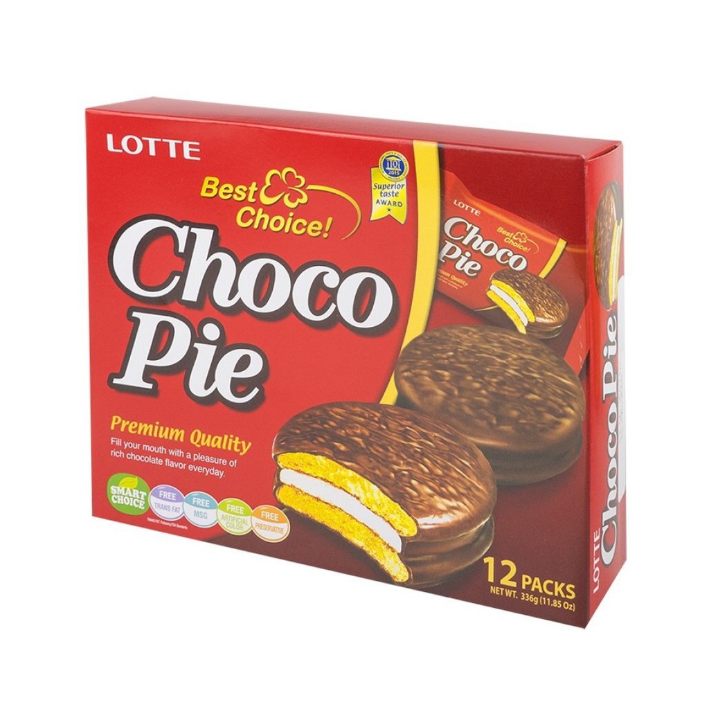 [5 vị] Hộp 12 bánh Chocopie Lotte Hàn Quốc 336g (trà sữa, socola, matcha trà xanh, chuối, cacao )