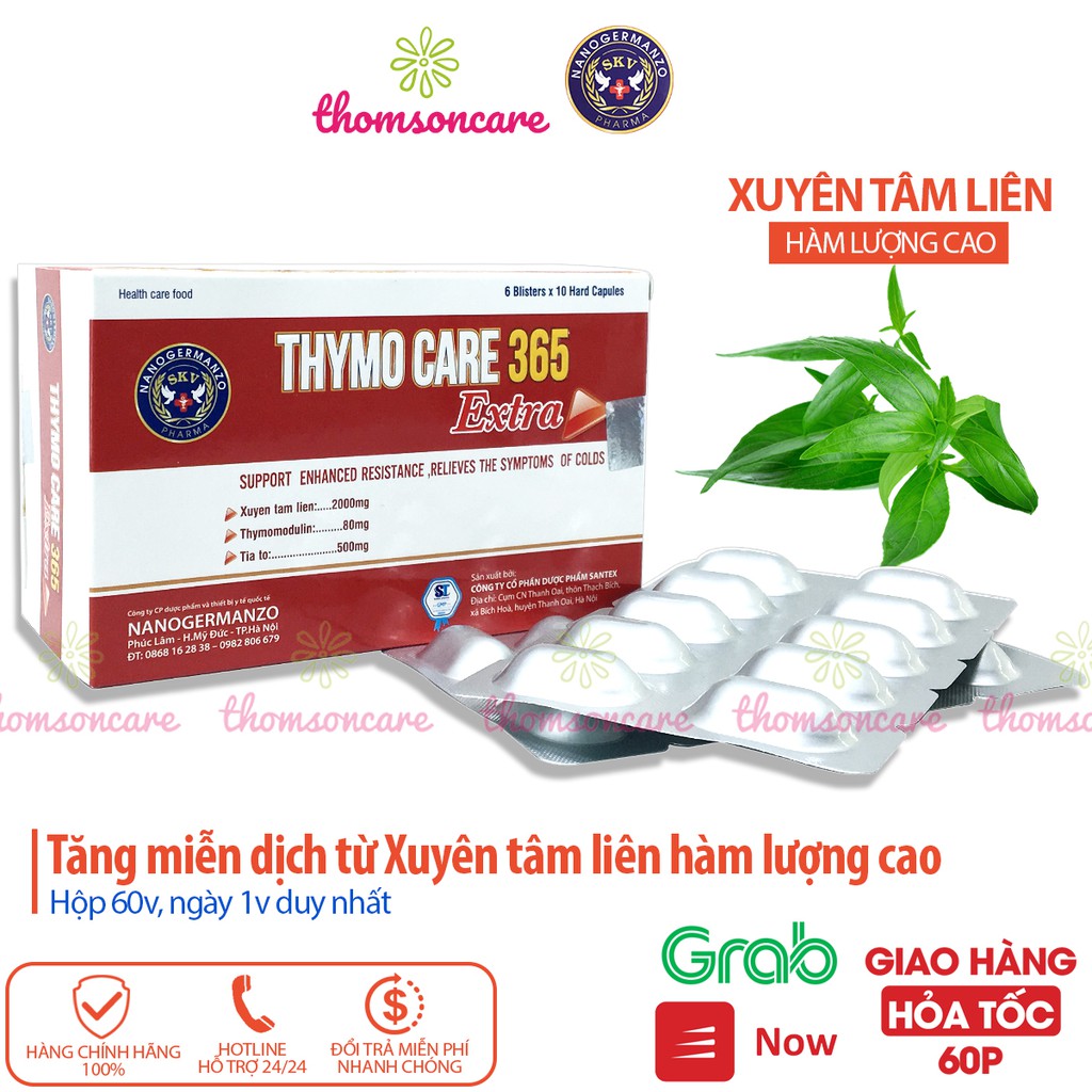 Xuyên tâm liên tăng cường miễn dịch Thymo Care Hộp 60 viên có thêm Thymodulin và tía tô tăng sức đề kháng