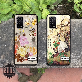 ỐP LƯNG KÍNH CƯỜNG LỰC OPPO A55 hình chim công mẫu đơn