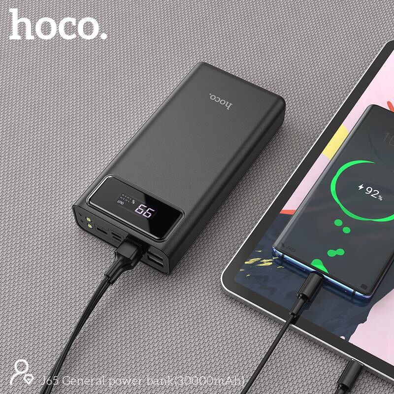 Pin sạc dự phòng Hoco J65 General 30000mAh 3 cổng input, 4 cổng output, tích hợp đèn pin, màn hình LCD