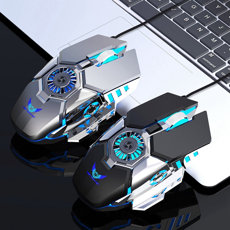 ZERODATE G22 Wired Mouse, 6400DPI Computer Gaming Mouse Macro Programming RGB Illuminated Gaming Mouse with Built-in Fan Gray