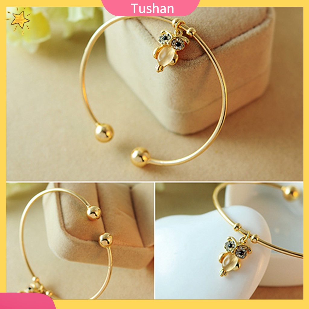 Vòng tay mạ vàng đính đá hình cú mèo đáng yêu