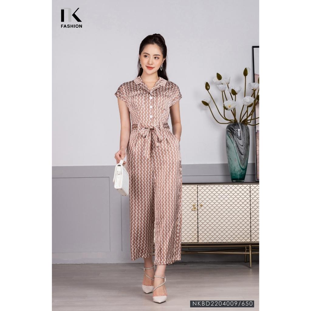 Bộ Jumpsuit Nữ NK Fashion Dáng Dài Cổ Vê Quần Ống Rộng, Họa Tiết Độc Đáo, Chất Lụa Hàn Cao Cấp Mềm Mát NKBD2204009