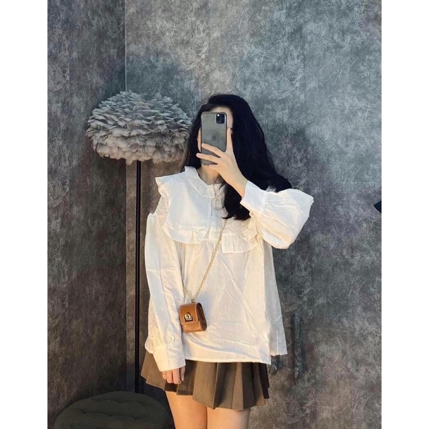 Hình chụp thật - Sơ mi babydoll bèo xinh xắn, dễ phối đồ