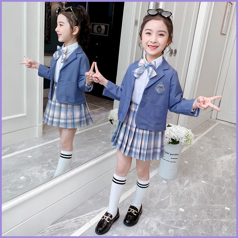 Bộ Áo Khoác + Chân Váy Xếp Ly Thời Trang Mùa Xuân Xinh Xắn Cho Bé Gái