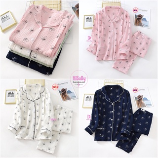 Pijama Bầu sau Sinh vải xô Muslin cao cấp mặc bầu và ở cữ W16