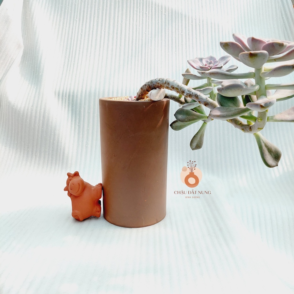 Chậu đất nung, Chậu sen đá - Trụ cao 1424, đường kính miệng là 14cm, chiều cao là 24cm