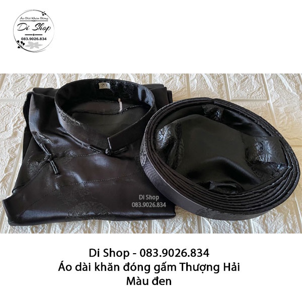 Áo dài khăn đóng nam gấm Thượng Hải  - Màu Đen
