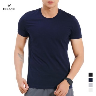 Áo thun nam trơn cổ tròn TORANO  áo ngắn tay không cổ TS306 vải cotton mềm  co giãn dầy dặn