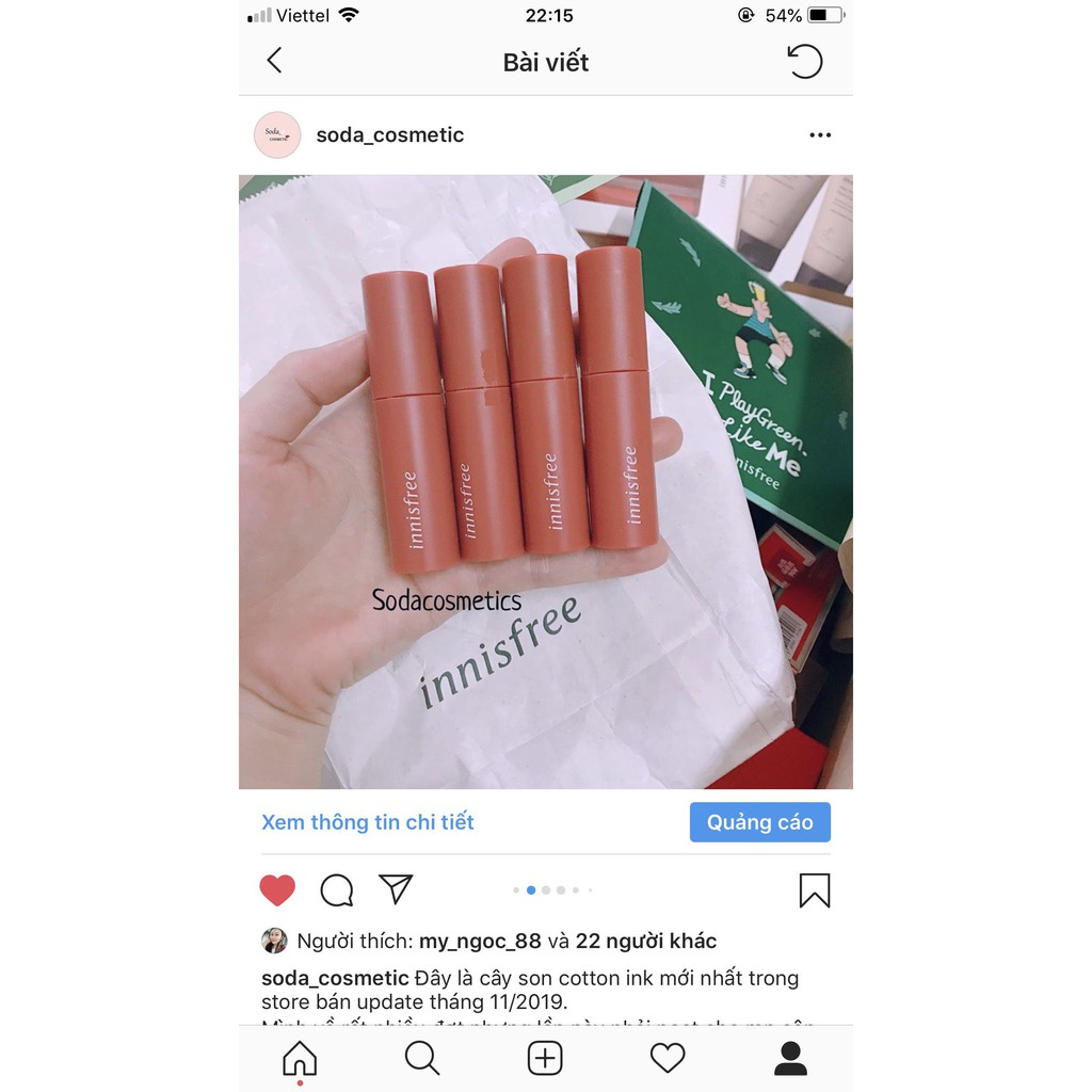 SON INNISFREE VIVID COTTON INK | Thế Giới Skin Care