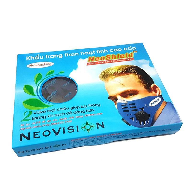 [Chính Hãng Neoshield] Khẩu Trang Chống Bụi Mịn Cao Cấp Than Hoạt Tính Có Van Và Tấm Lọc Kháng Khuẩn