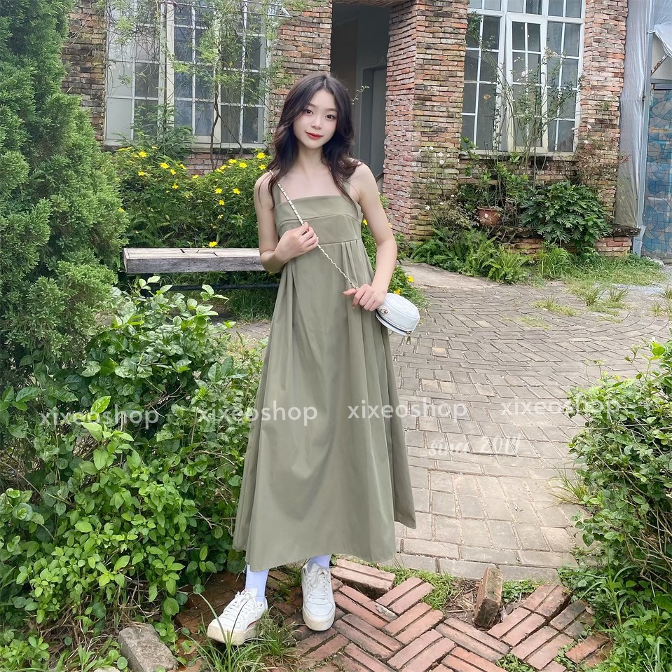 Đầm 2 dây babydoll dáng xoè dài, váy hai dây dễ thương xixeoshop - v153