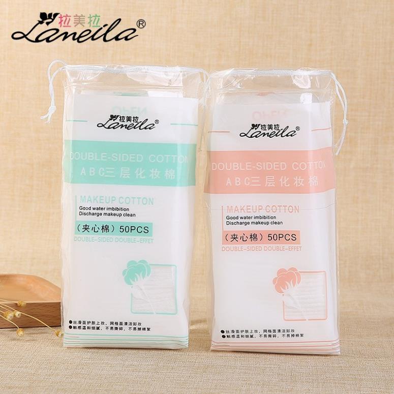 50 Miếng Bông Tẩy Trang Lameila Hickies lacing system hình vuông, 3 lớp, chất liệu cotton