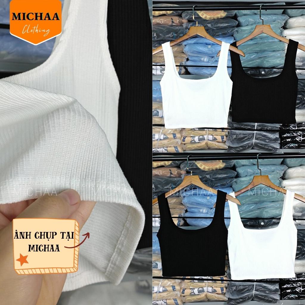 [Tặng Cột Tóc] Áo Croptop SÁT NÁCH CỔ VUÔNG Nữ Kiểu 2 Dây Bản To Chất Thun Gân - MICHAA