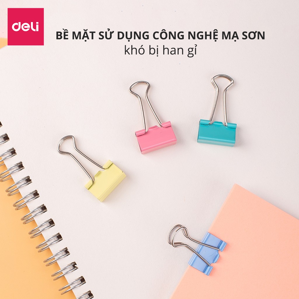 [LIFEMC02BPABAU -10% đơn 250K] Kẹp bướm sắc màu Deli 15mm 19mm 25mm 32mm 41mm 51mm, giữ giấy ghi chú, đồ dùng văn phòng