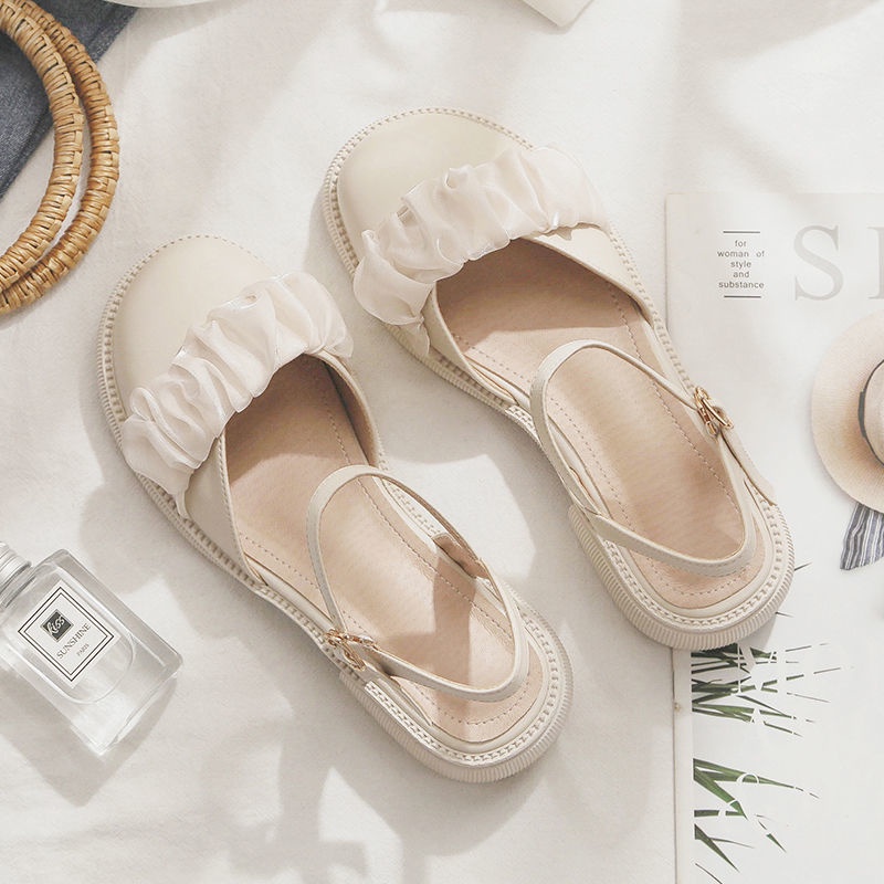 Giày Sandal Gót Thấp Chống Trượt Thời Trang Retro